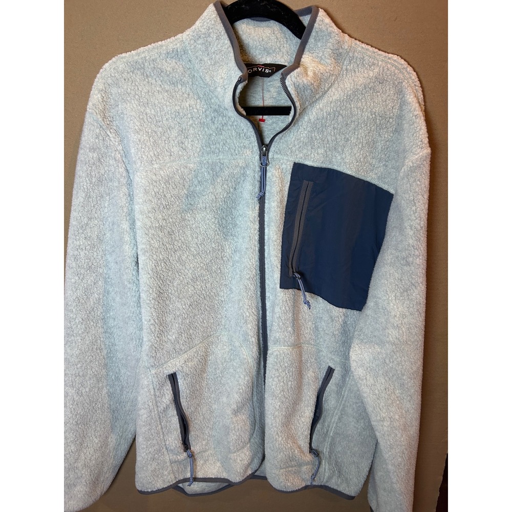 Orvis Sherpa Fleece Jacket Mens Medium Grey Excellent Full Zip Mock Neck 2YY0